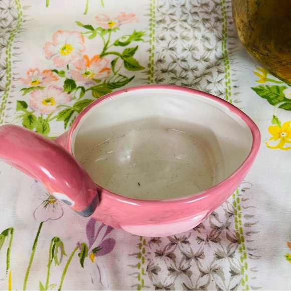 Ceramic Flamingo Plant Pot Cover or Catchall Dish Trinket Dishes Pink Gray - Picture 3 of 5